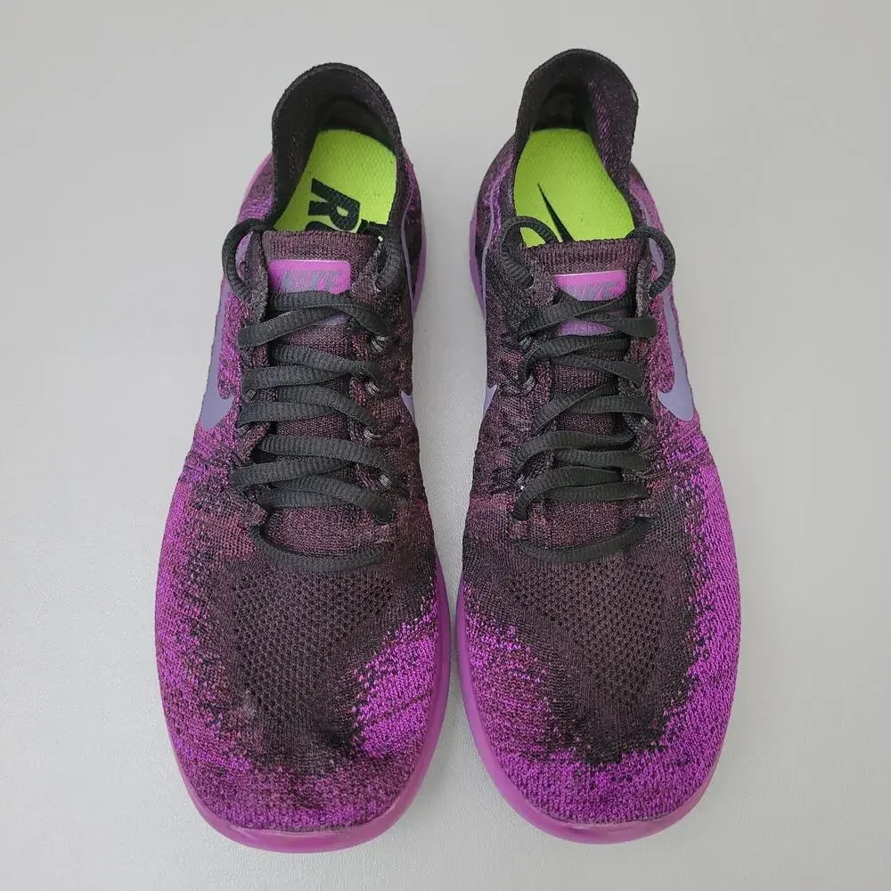 Rare Nike Womens Free RN Flyknit Size 9 Purple Black Athletic Running Shoe